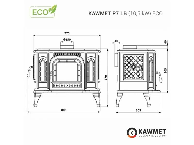 Soba pe lemne KAWMET P7, cu plita pentru gatit, 10.5 kW, LB ECO – Stanga