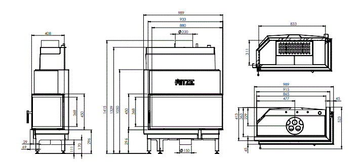 Focar semineu ALBERO 21KW AQUASYSTEM – Ușă dreapta ALAQS 90×41.R-D