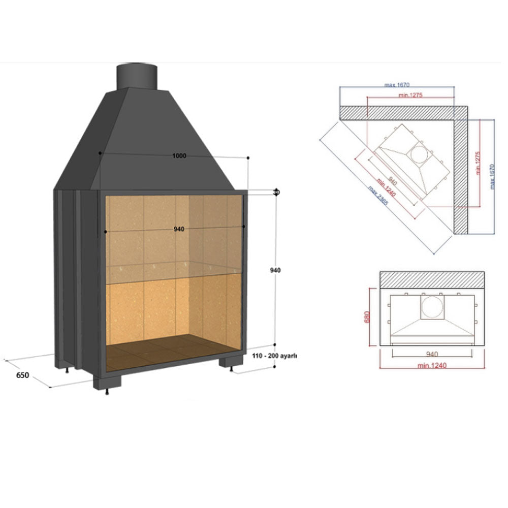 Focar semineu deschis INSERT 100 – BRICK