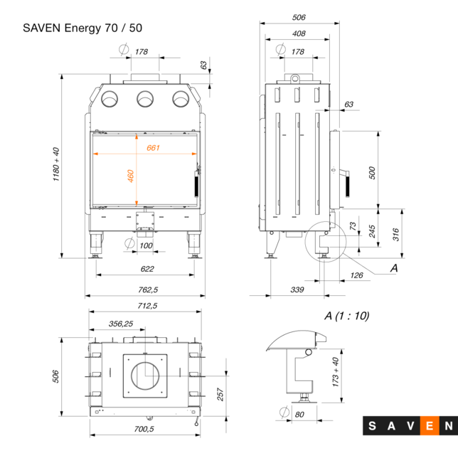 Focar Semineu Saven sticlă standard 70×50