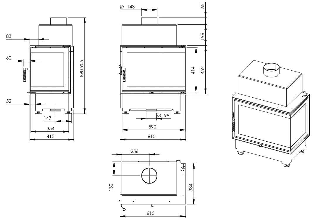 Șemineu pe lemne Nordflam Roten, 10 kW, sticlă lateral dreapta