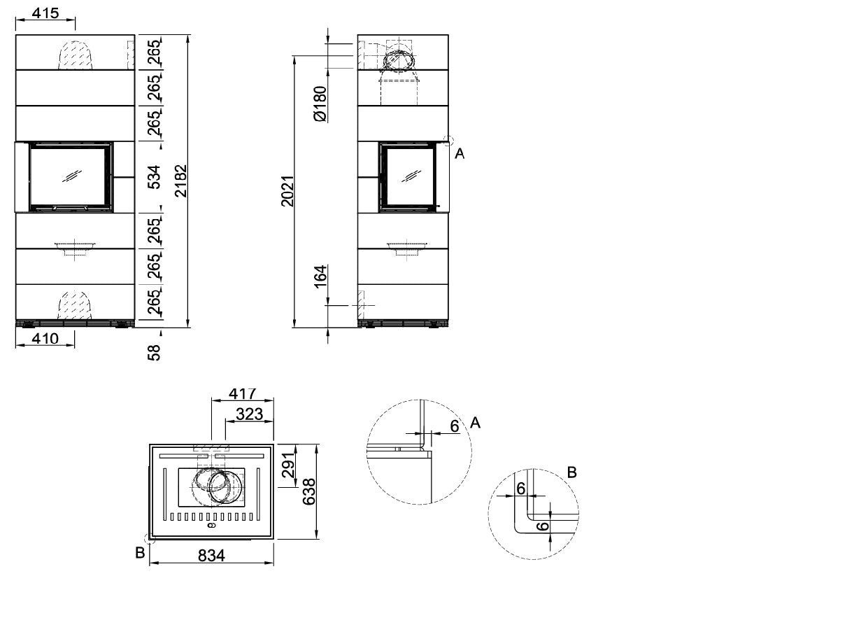 Șemineu modular SIM Varia 2L-55h 3/3 Spartherm