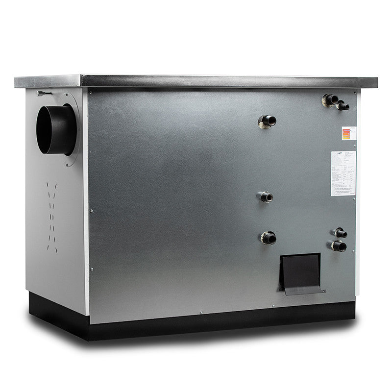 Termosoba pe lemn Termax Maria 25 kW din otel, evacuare pe stanga, cuptor, design modern si functional, 150 mp, Alb