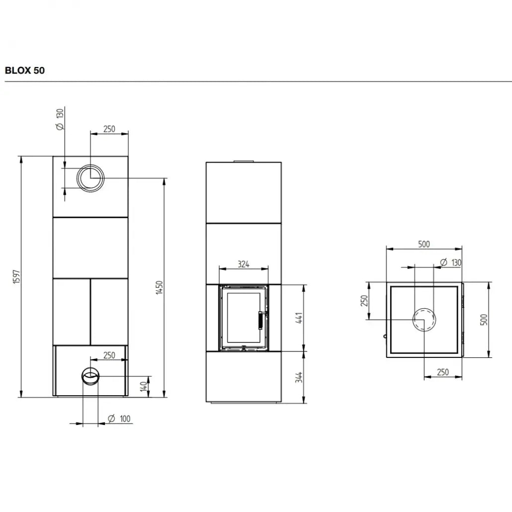 BLOX 50 - Semineu modular cu acumulare 12-24 kw + manere negre + protectie spate