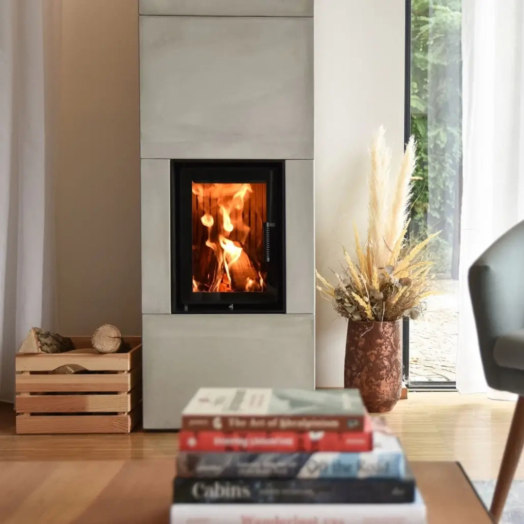 BLOX 50 - Semineu modular cu acumulare 12-24 kw + manere negre + protectie spate