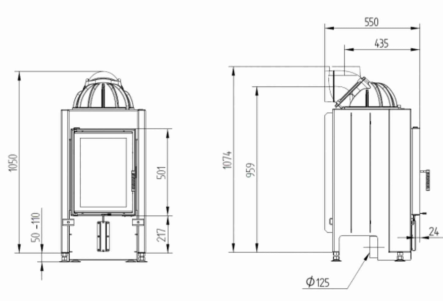 Focar Semineu Hoxter HAKA 37/50 + Inele Acumulare + Rama acoperire 80mm