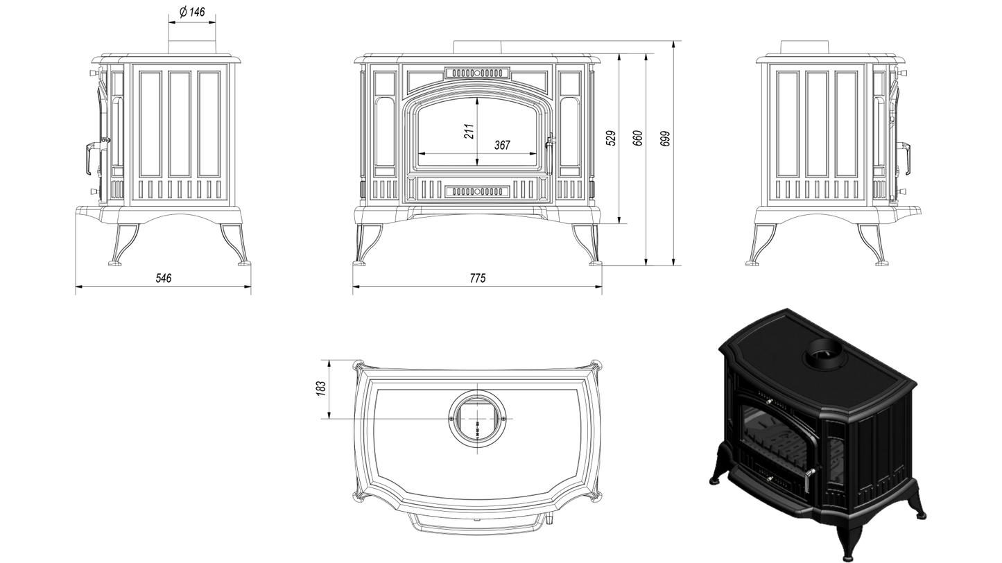 Soba K9 / 8-13.5kw cu Decor2 si Plite