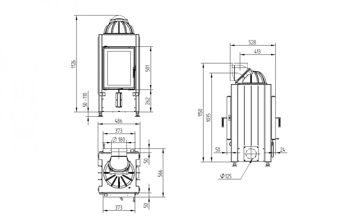 Focar semineu Hoxter tunel HAKA 37/50 T + Cupola