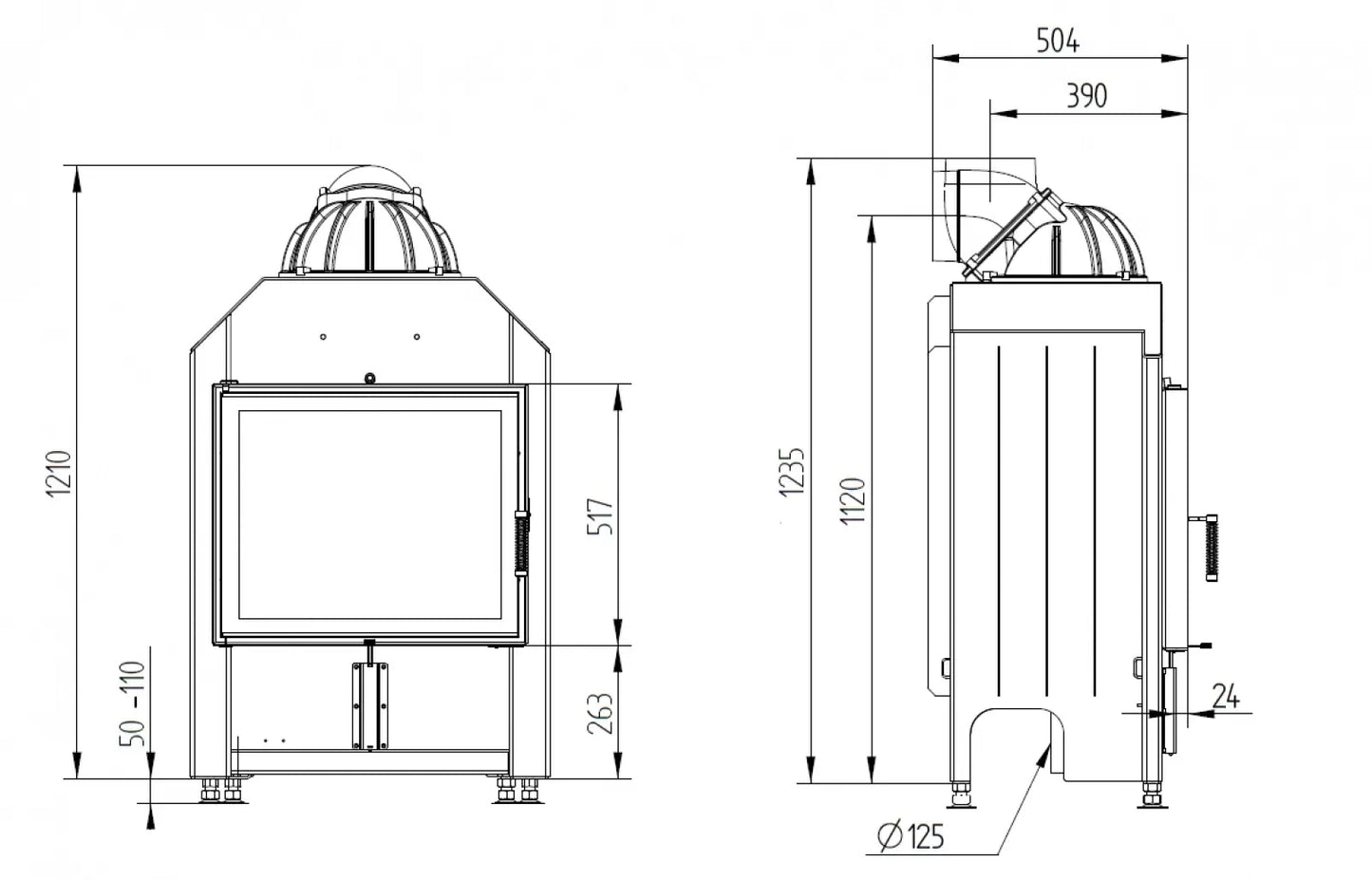 Focar semineu Hoxter HAKA 63/51 + Cupola