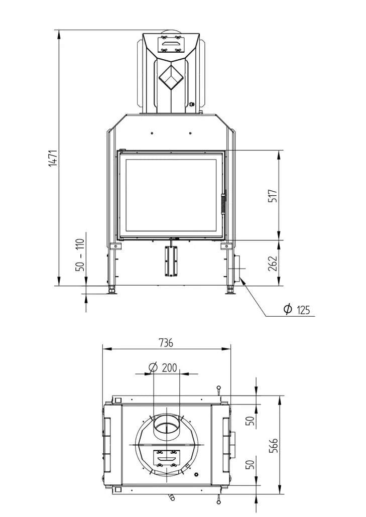 Focar semineu Hoxter tunel HAKA 63/51T - Tunel + Recuperator