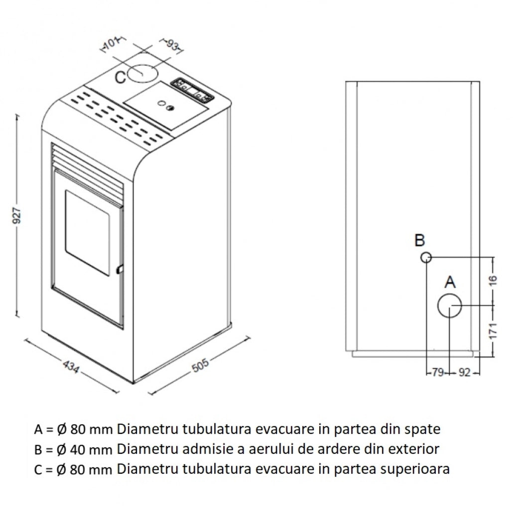SOBA PE PELETI 9,5KW - GIADA CARBON