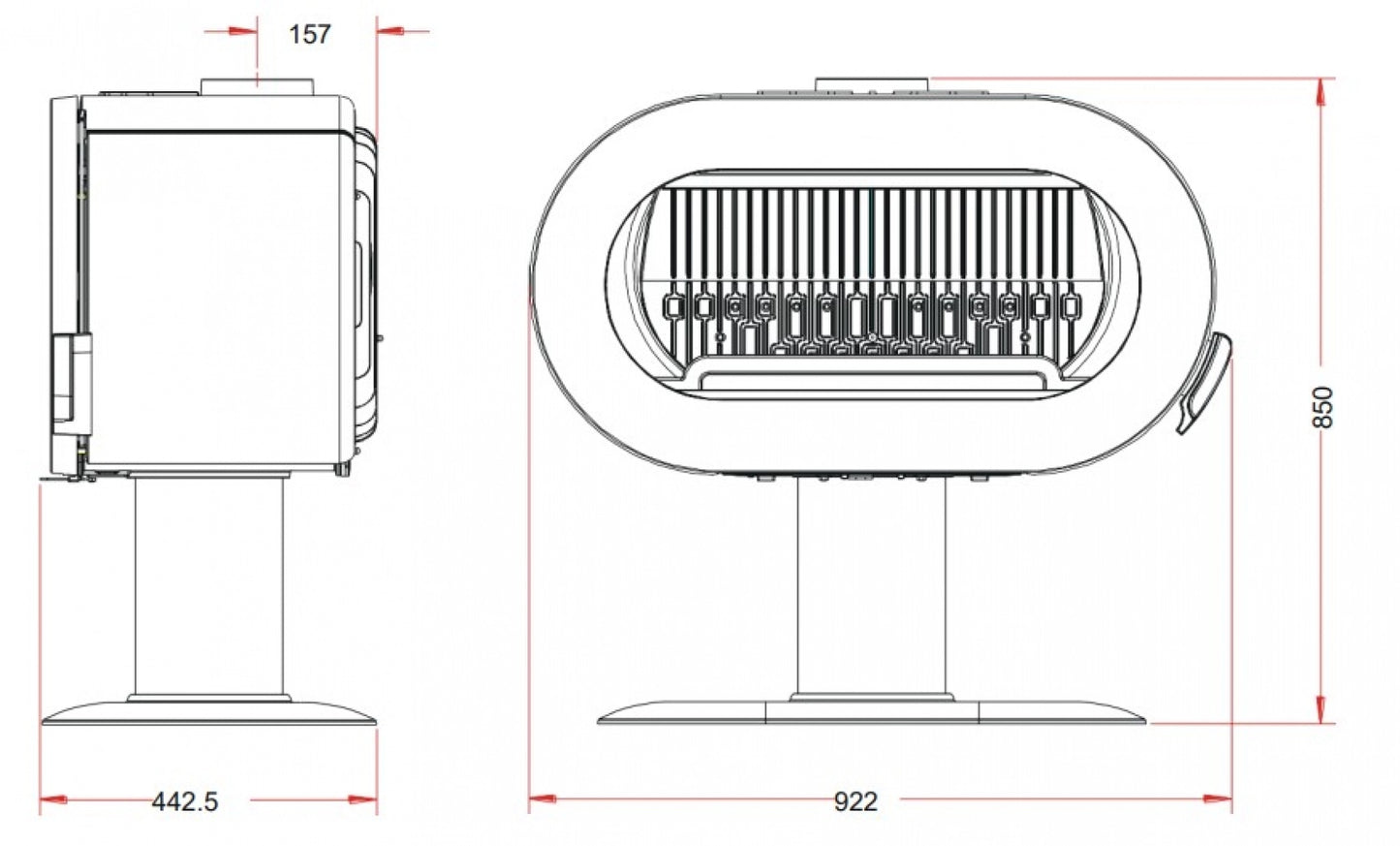 Soba fonta pe picior Fifty 10kW - Negru