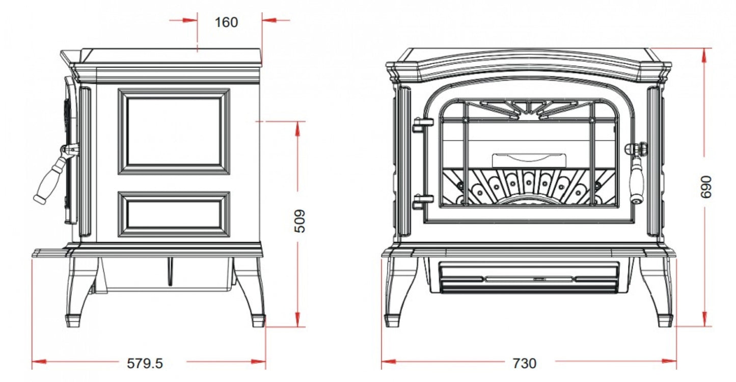 Soba fonta Bradford 9kW - Negru