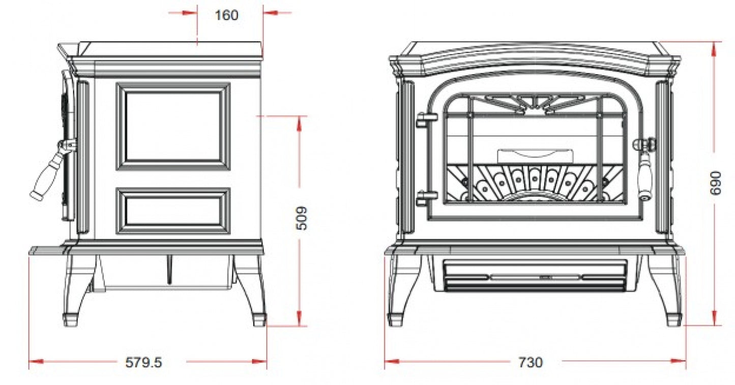Soba fonta Bradford 9kW - Rosu