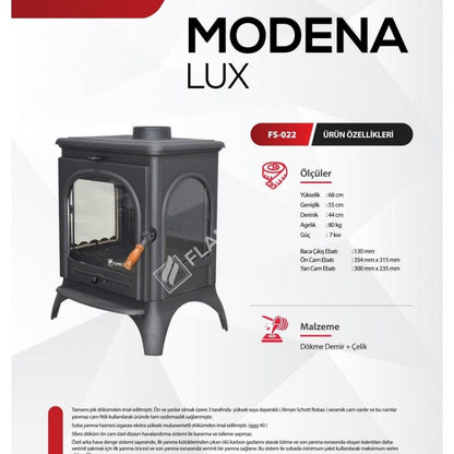 Sobă de Lux cu Lemne și Cărbuni FS-022 Modena - Eficiență 8 kW cu Sticlă Schott Robax și Design cu 3 Panouri