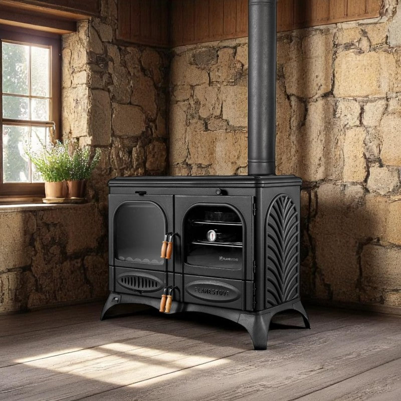 Soba din fontă de înaltă eficiență FS-014 Casting Ultra Sirius FS-14 | Ceramică de sticlă germană | Putere termică 9 kW | Ieșire coș de fum 130 mm
