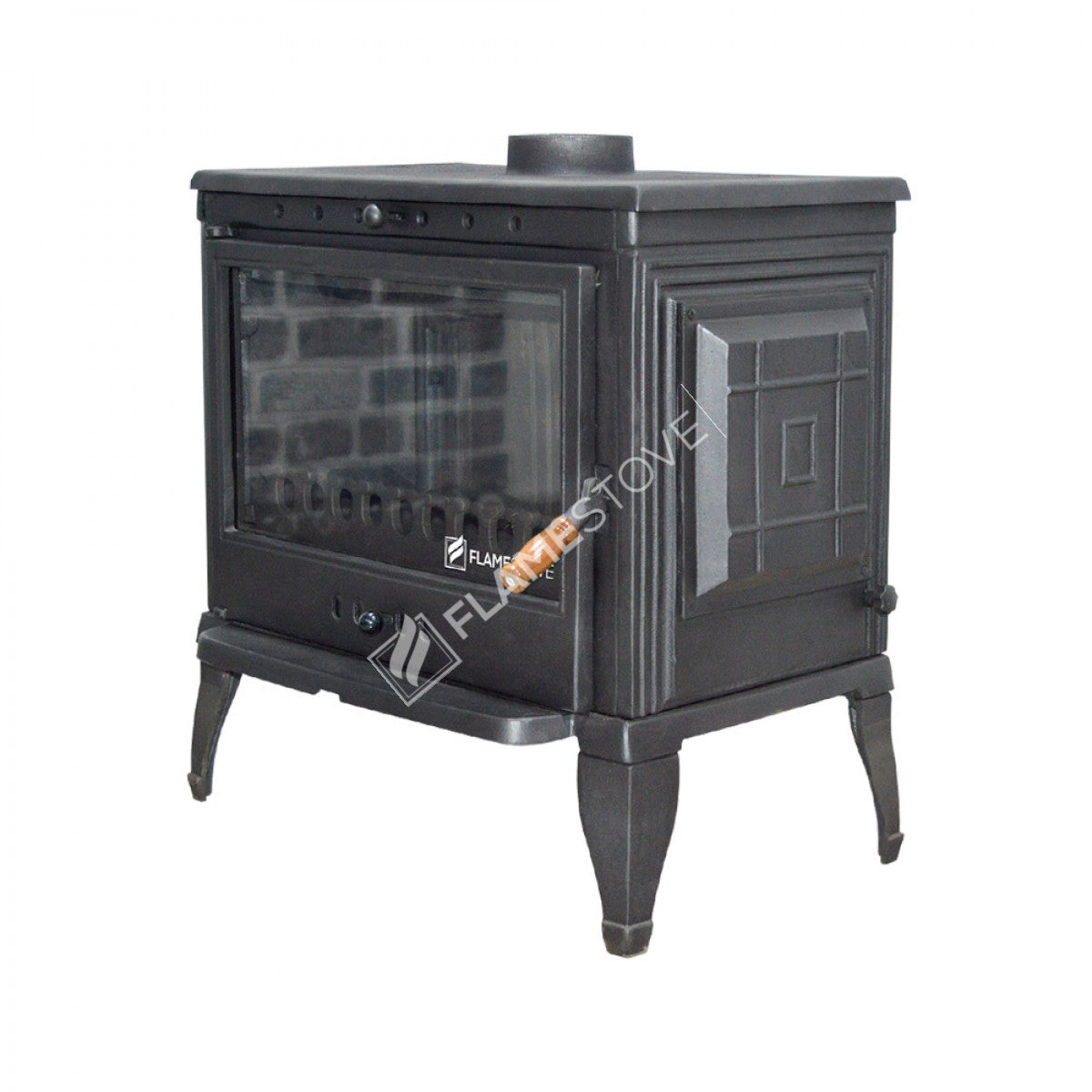 Sobă clasică FS-041 Retro din fontă, cu eficiență ridicată pentru lemne și cărbuni, sticlă Schott Robax, sistem de aer balansat posterior, 10 kW
