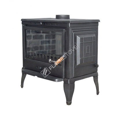 Sobă clasică FS-041 Retro din fontă, cu eficiență ridicată pentru lemne și cărbuni, sticlă Schott Robax, sistem de aer balansat posterior, 10 kW