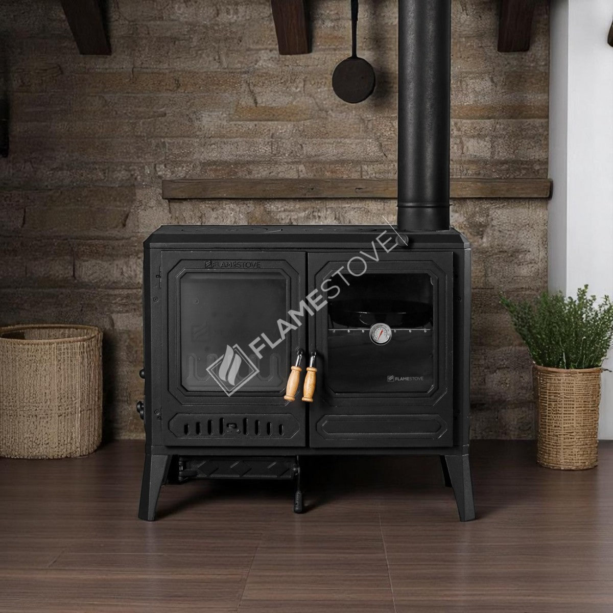 Sobă de Teren Design Orizontal FS-062 Troy cu Sticlă Laterală din Fontă - Eficiență Energetică Clasa A