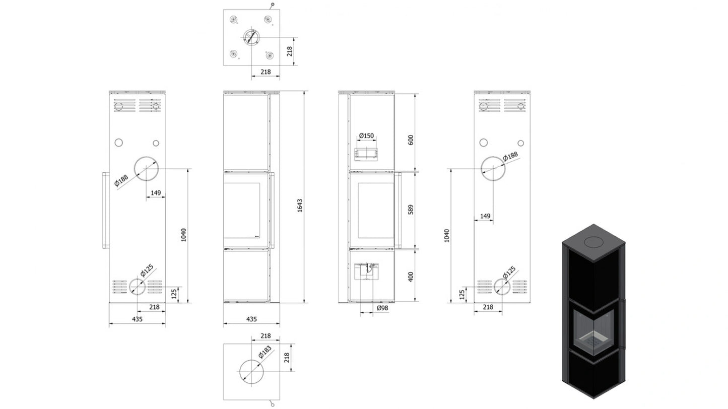 Soba Tora L 8-11kW - Panou negru de sticla