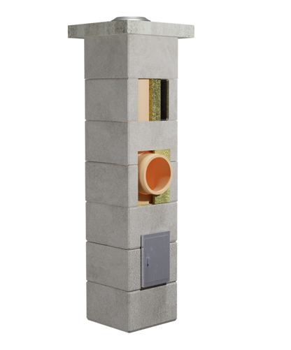 Coș de fum profesional – PracticHorn – Înălțime 8m, diametru interior 160 mm, dimensiune exterior 32×32 cm, racord 90