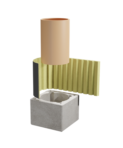 Coș de fum profesional – PracticHorn – Înălțime 8m, diametru interior 200 mm, dimensiune exterior 35×35 cm, racord 45