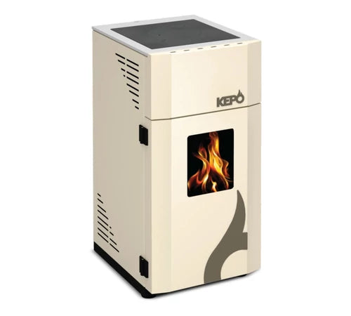 Termosemineu pe lemne 14 + 4 kW, pentru incalzire centrala, cu plita si geam termoizolanta, cream, 600091, KEPO