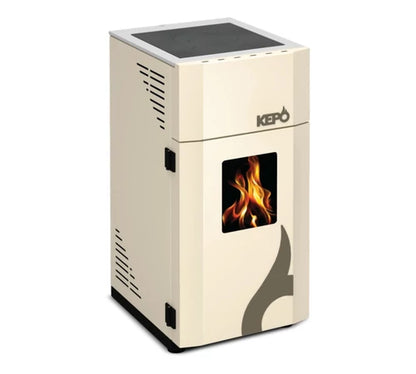Termosemineu pe lemne 14 + 4 kW, pentru incalzire centrala, cu plita si geam termoizolanta, cream, 600091, KEPO