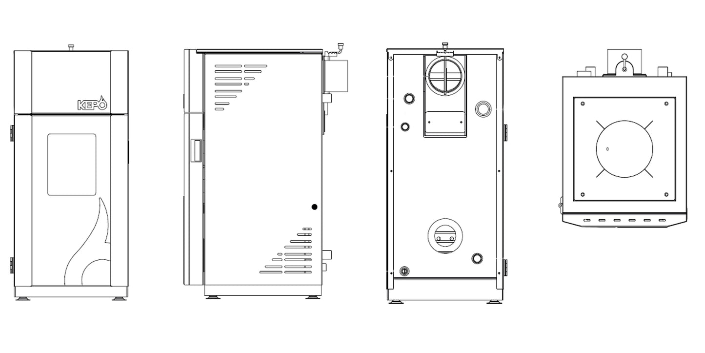 Termosemineu pe lemne 14 + 4 kW, pentru incalzire centrala, cu plita si geam termoizolanta, cream, 600091, KEPO