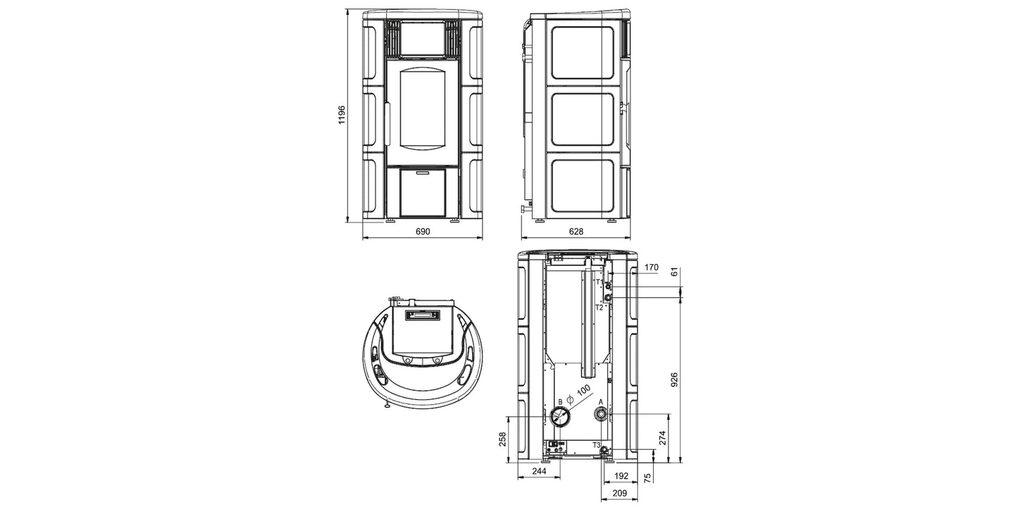 Termosemineu pe peleti, tip centrala, 5,4 - 18,1 kW, pentru 519 m3, Iside Idro H15, La Nordica-Extraflame, culoarea Bordeaux