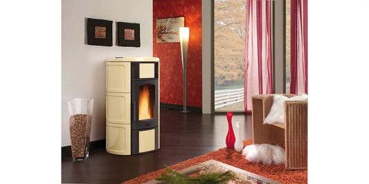Termosemineu pe peleti, tip centrala, 5,4 - 18,1 kW, pentru 519 m3, Iside Idro H15, La Nordica-Extraflame, culoarea Pergament