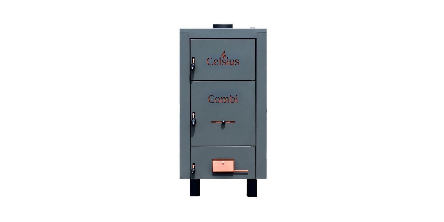 Cazan combi pe lemne si peleti, din tabla de otel, 45-50 kW, cu posibilitate de ardere peleti, Celsius