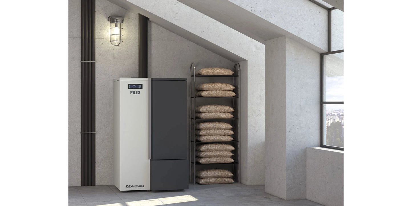 Cazan compact pe peleți 5,7 - 20 kW, cu autocurățare și Wi-Fi, La Nordica-Extraflame PR20