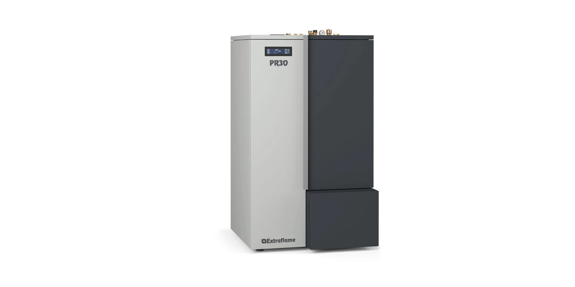Cazan compact pe peleți 8,9 - 30 kW, putere termică nominală, pentru 860 m³, arzător cu autocurățare, extractor de cenușă, display Black Mask cu Wi-Fi integrat, PR30, La Nordica-Extraflame