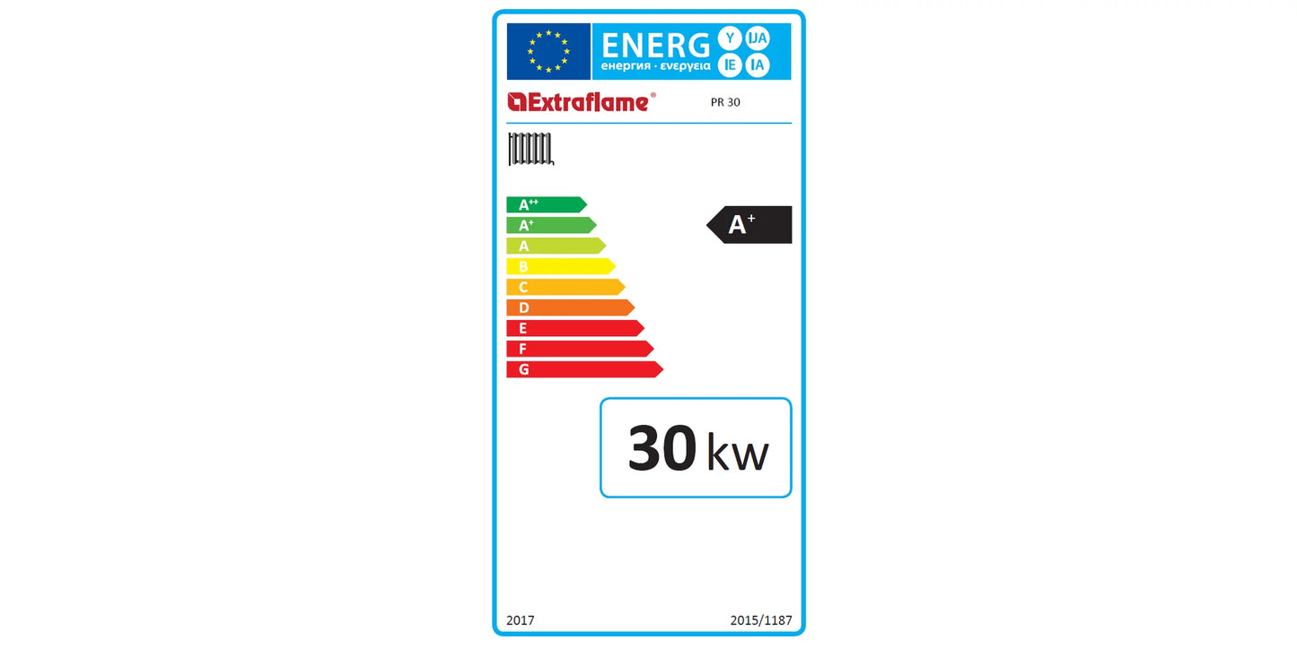 Cazan compact pe peleți 8,9 - 30 kW, putere termică nominală, pentru 860 m³, arzător cu autocurățare, extractor de cenușă, display Black Mask cu Wi-Fi integrat, PR30, La Nordica-Extraflame
