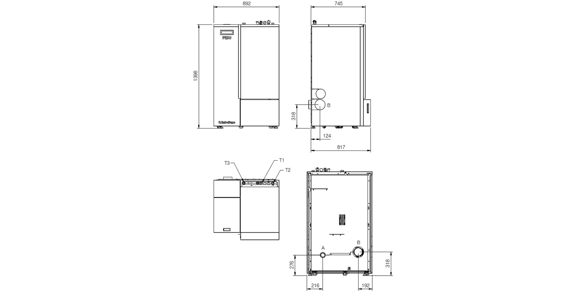 Cazan compact pe peleți 8,9 - 30 kW, putere termică nominală, pentru 860 m³, arzător cu autocurățare, extractor de cenușă, display Black Mask cu Wi-Fi integrat, PR30, La Nordica-Extraflame