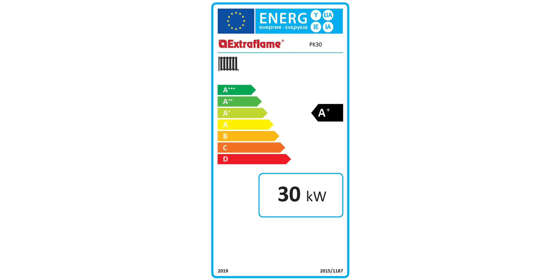 Cazan compact pe peleți 8,9 - 30 kW, putere termică nominală, pentru 860 m³, arzător cu autocurățare, display Black Mask cu Wi-Fi integrat, PK30, La Nordica-Extraflame