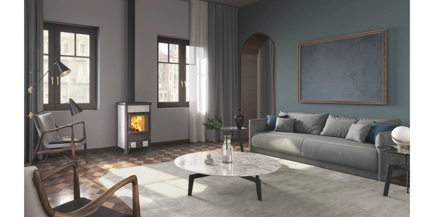 Soba tip șemineu pe lemne, 9 kW, pentru 257 m³, ROSSELLA R1 5.0 CERAMICA, La Nordica-Extraflame