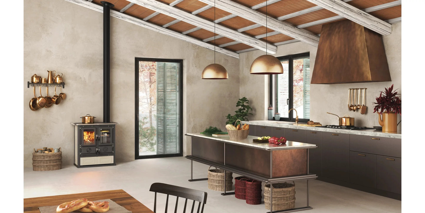 Soba pe lemne, 7.9 kW, pentru 226 m³, ROSETTA 5.0, crem deschis Liberty, La Nordica-Extraflame
