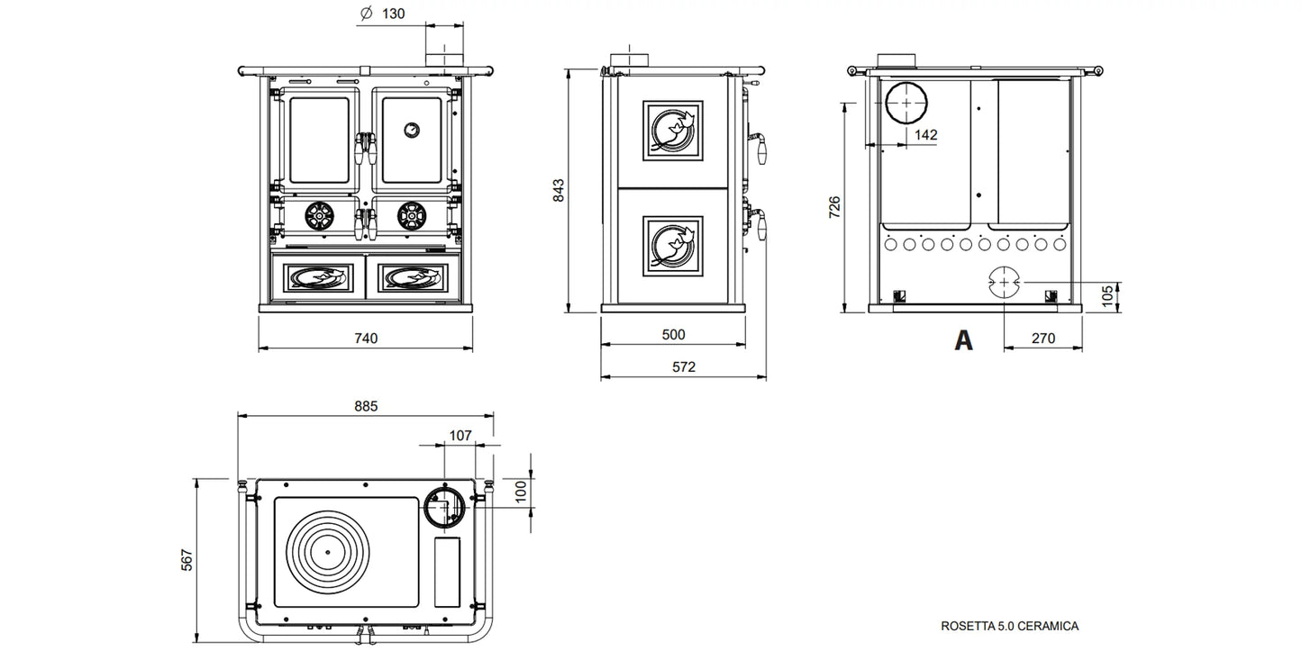 Soba pe lemne, 7.9 kW, pentru 226 m³, ROSETTA 5.0, Bordeaux, La Nordica-Extraflame