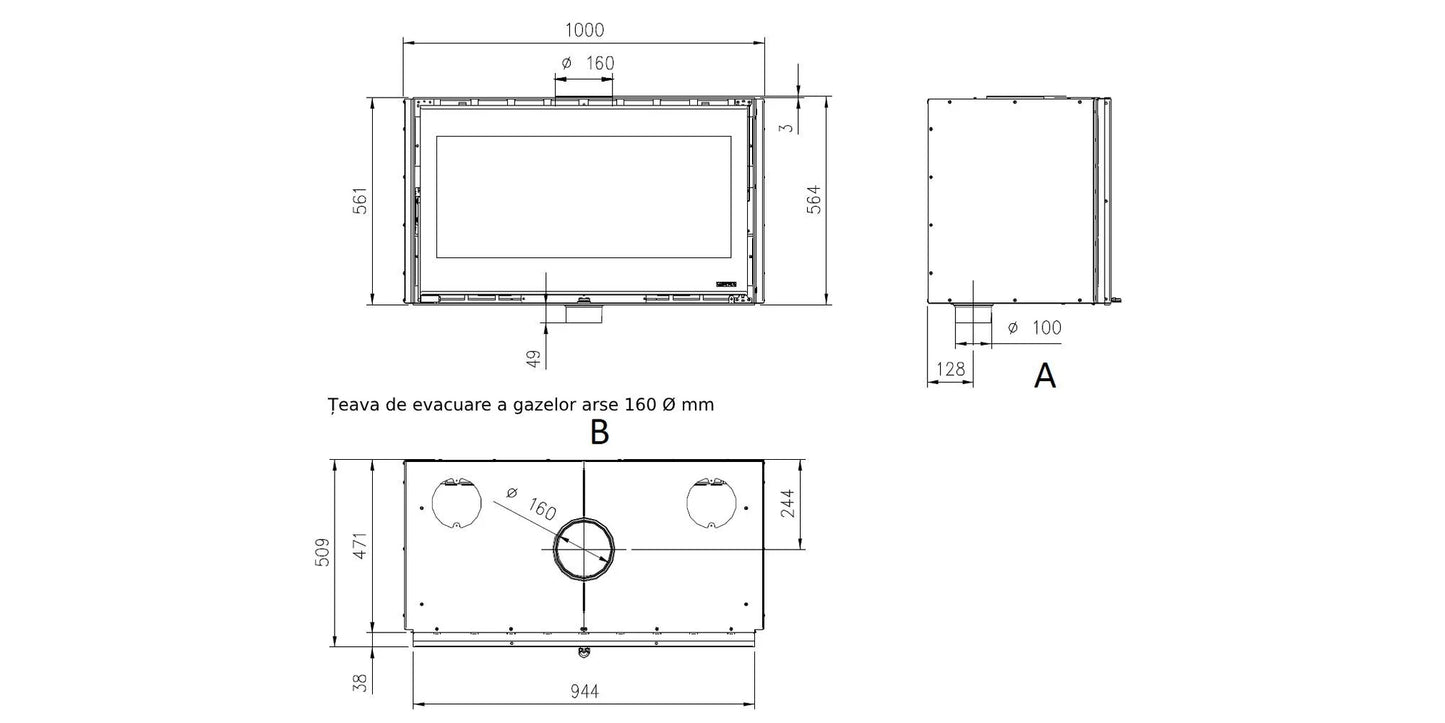 Focar de semineu, din fonta, pe combustibil solid, 8,1 kW, pentru 232 m3, Inserto 100 Wide, La Nordica-Extraflame