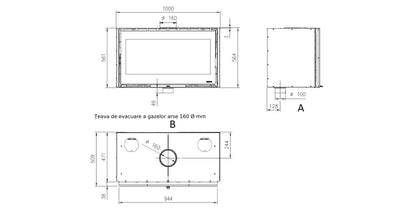 Focar de semineu, din fonta, pe combustibil solid, 8,1 kW, pentru 232 m3, Inserto 100 Wide, La Nordica-Extraflame