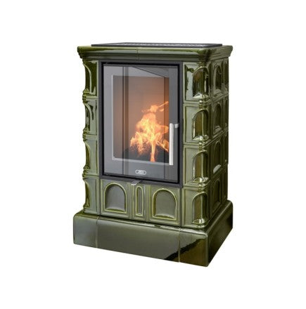 Soba pe lemn cahle teracota ABX - Exclusiv Britania cu plintă placată cu gresie