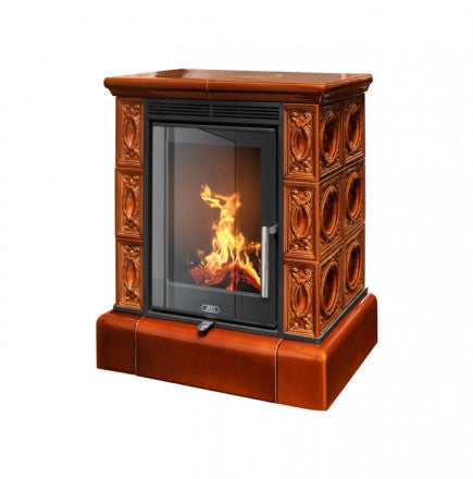 Soba pe lemn cahle teracota ABX - Helvetia exclusive cu plintă placată cu gresie