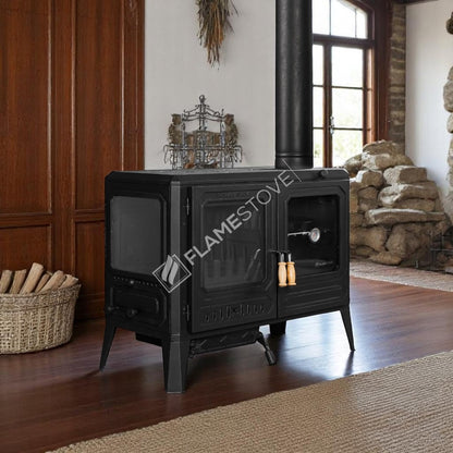 Sobă de Teren Design Orizontal FS-062 Troy cu Sticlă Laterală din Fontă - Eficiență Energetică Clasa A
