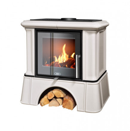 Soba pe lemn cahle teracota ABX - Exclusiv Ikaria cu bază placată cu gresie