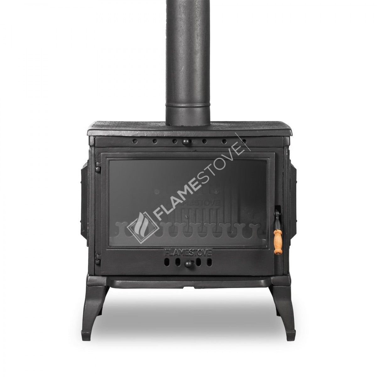 Sobă clasică FS-041 Retro din fontă, cu eficiență ridicată pentru lemne și cărbuni, sticlă Schott Robax, sistem de aer balansat posterior, 10 kW