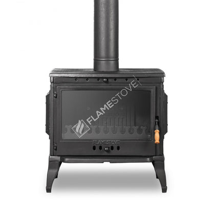 Sobă clasică FS-041 Retro din fontă, cu eficiență ridicată pentru lemne și cărbuni, sticlă Schott Robax, sistem de aer balansat posterior, 10 kW