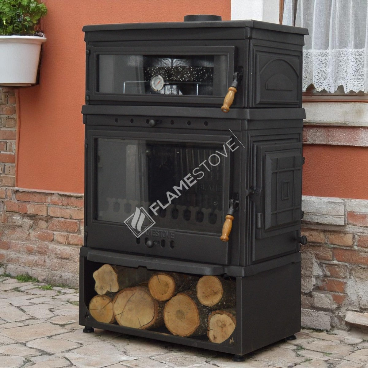 Sobă pe lemne retro FS-044YKST cu cuptor, 13 kW - Eficiență energetică și design elegant