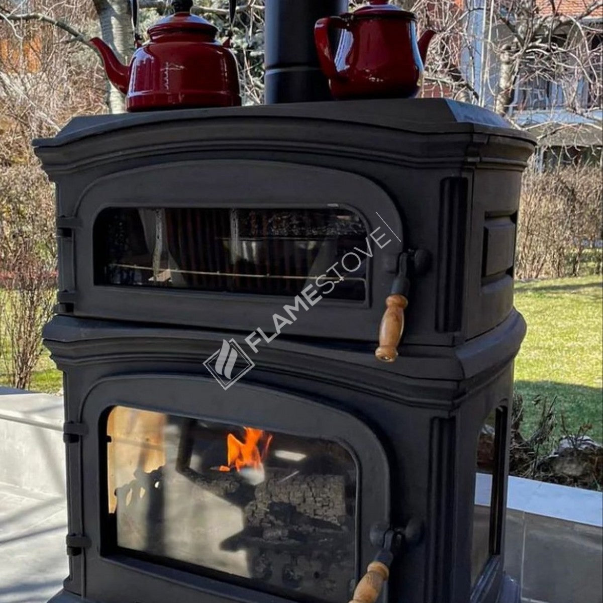 Soba Lux Premium FS-034: Eficiență Energetică Clasa A, Design Elegant din Fontă, Perfectă pentru Încălzire și Gătit